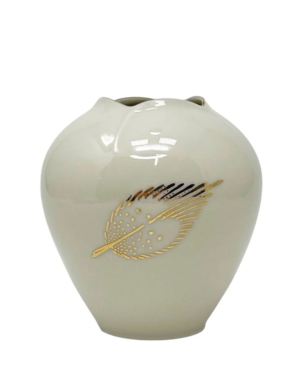 Vintage Midcentury Modern Porcelain Vase by Schwarzenhammer Feathers Cream Gold